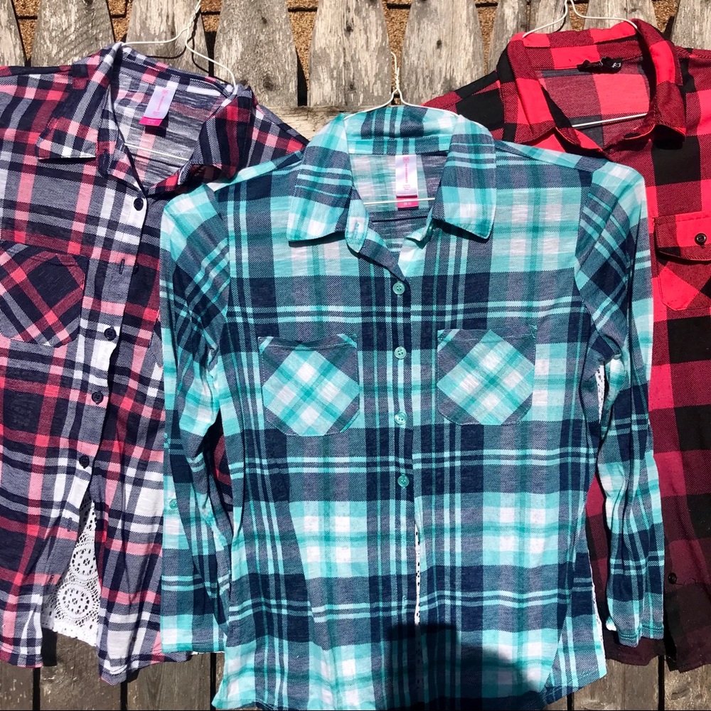 Bundle of three ladies plaid flannel shirts